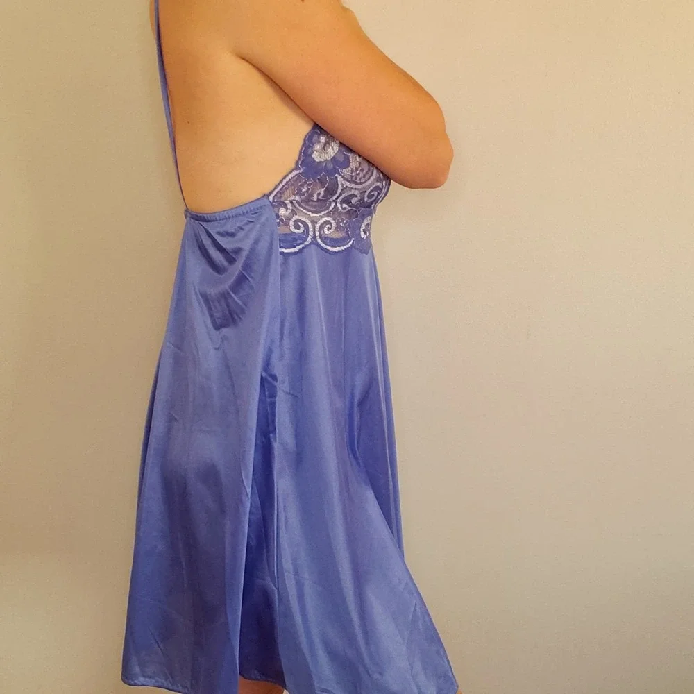 Vintage Petra Chemise Lingerie Periwinkle Lace Silky Various Sizes Available